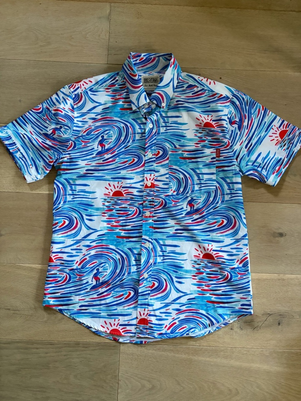 RSVLTS Watercolor Waves lightweight button up beach summer surfer- size medium